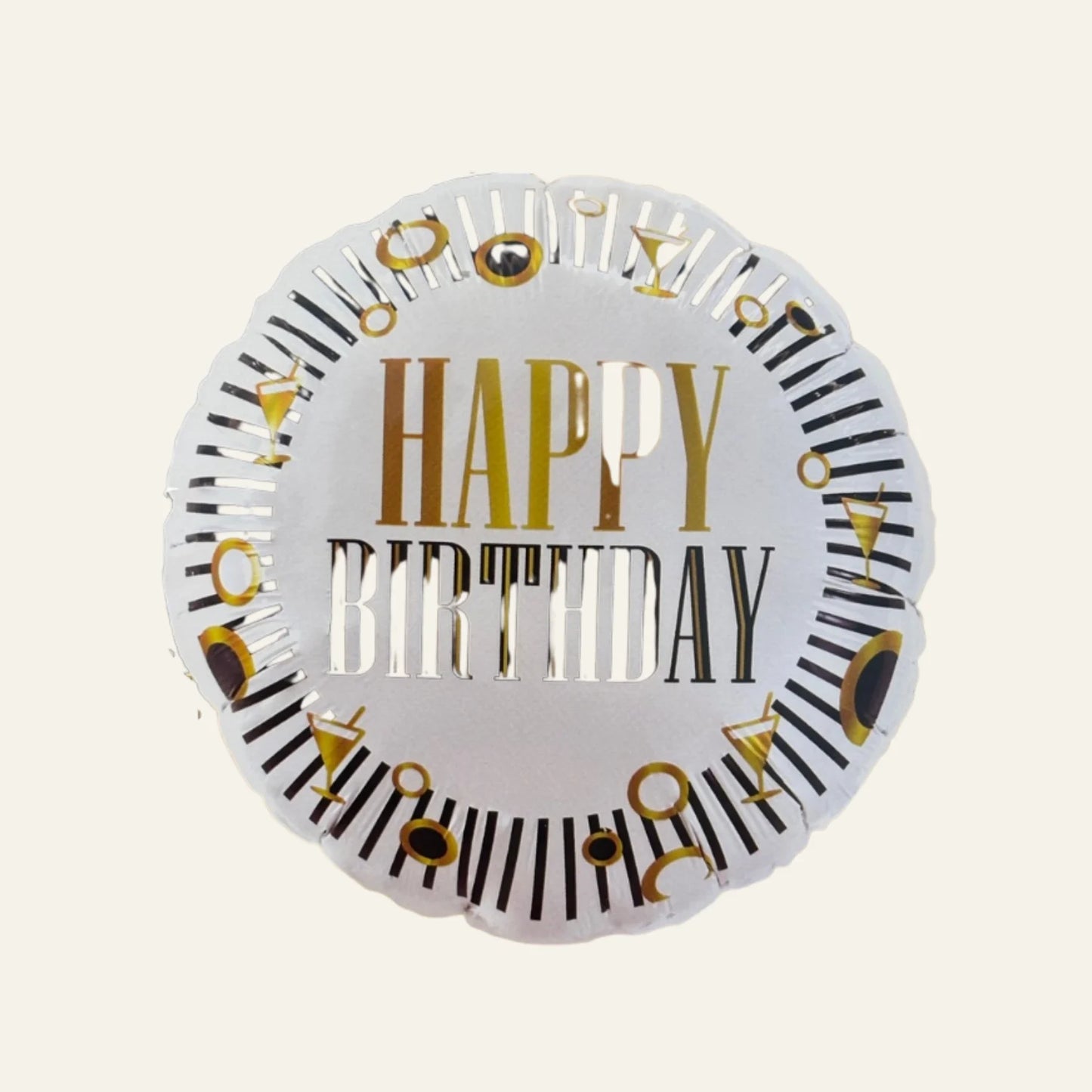 Apvalus balionas su užrašu Happy Birthday, šviesių atspalvių dizainas